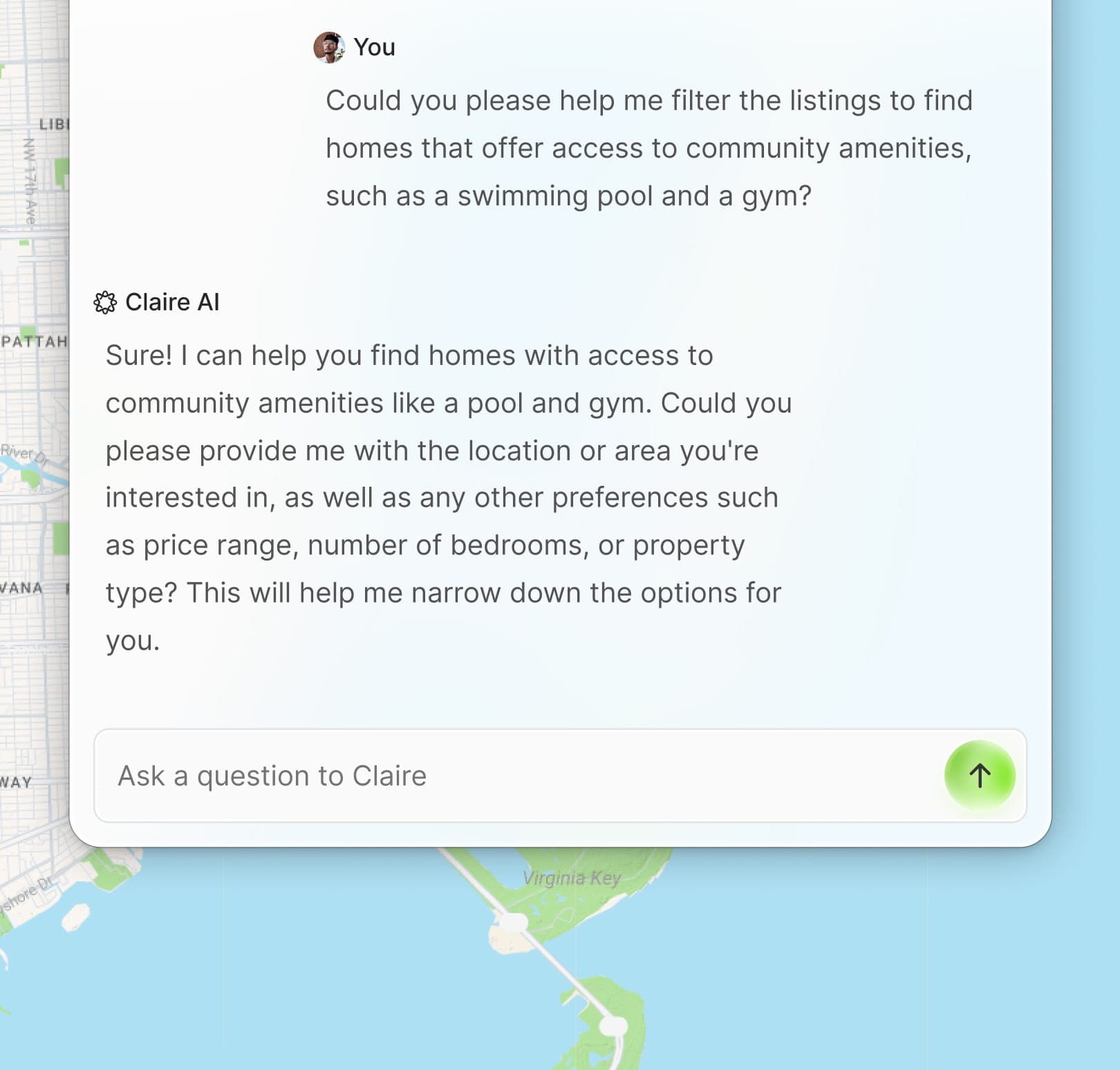 Claire AI chat interface